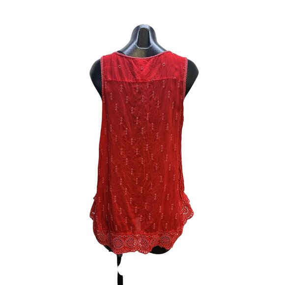 Johnny Was Red Tunic Tank w/Intricate Eyelet Design Size M - Picture 2 of 8
